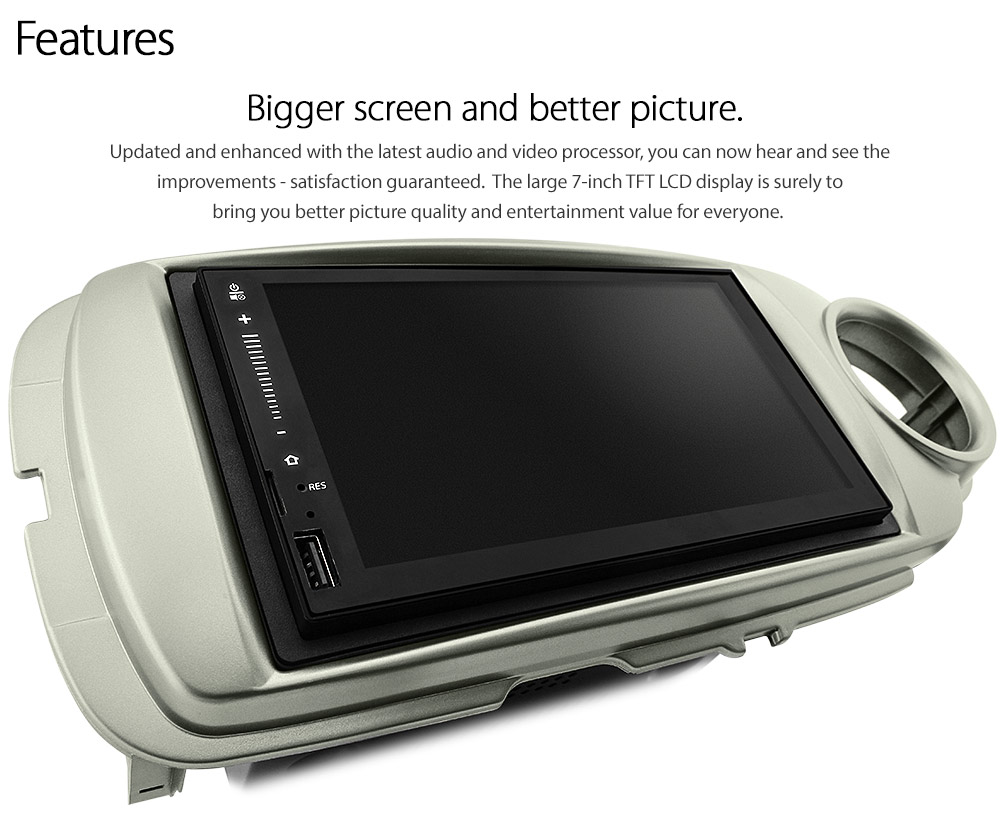 TYA08AND GPS Toyota Yaris 3rd Generation Gen XP130 2012 2013 2014 2015 2016 2017 LHD RHD Left Right Hand Drive 7-inch Universal Double DIN Latest Australia UK European USA Original Android 7.1 Nougat car USB Charger 2.1A SD player radio stereo head unit details Aftermarket External and Internal Microphone Bluetooth Europe Sat Nav Navi Plug and Play ISO Plug Wiring Harness Matching Fascia Kit Facia Free Reversing Camera Album Art ID3 Tag RMVB MP3 MP4 AVI MKV Full High Definition FHD AirPlay Air Play MirrorLink Mirror Link 1080p DAB+ Digital Radio DAB + Connects2 CTSTY001.2 CTSTY002.2