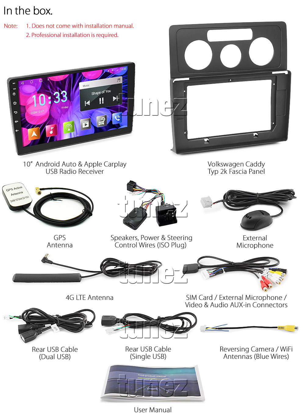 VWCD02AND GPS Aftermarket Volkswagen VW Caddy Life Maxi Type Typ 2k 2004 2005 2006 2007 2008 2009 2010 2011 capacitive touchscreen Universal Double DIN Latest Australia UK European USA Original CarPlay Android Auto 10 Car USB player radio stereo 4G LTE WiFi head unit details Aftermarket External and Internal Microphone Bluetooth Europe Sat Nav Navi Plug and Play ISO Plug Wiring Harness Matching Fascia Kit Facia Free Reversing Camera Album Art ID3 Tag RMVB MP3 MP4 AVI MKV Full High Definition FHD 1080p DAB+ Digital Radio DAB + CTSVW002.2 Connects2 Quadlock Fakra