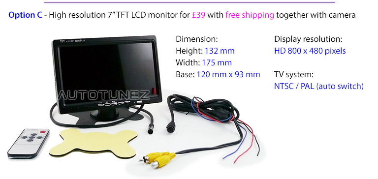New Large 7-inch Monitor Screen RCA Type Video-In For Car Reversing Camera Clear tunez