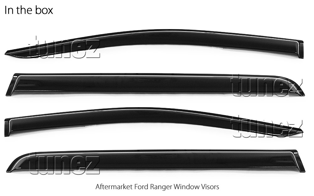 WVFR01 Ford Ranger PX T6 MK1 MK2 MKI MKII Generation Gen 2011 2012 2013 2014 2015 2016 2017 2018 2019 Smoked Smoke Black Weathershield Weather Shield Rain Window Door Visor Cover Frame 3M Double Sided Tape For Car Aftermarket Set 4 piece pieces