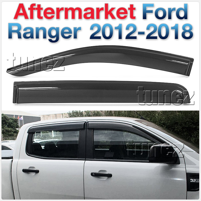 WVFR01 Ford Ranger PX T6 MK1 MK2 MKI MKII Generation Gen 2011 2012 2013 2014 2015 2016 2017 2018 2019 Smoked Smoke Black Weathershield Weather Shield Rain Window Door Visor Cover Frame 3M Double Sided Tape For Car Aftermarket Set 4 piece pieces