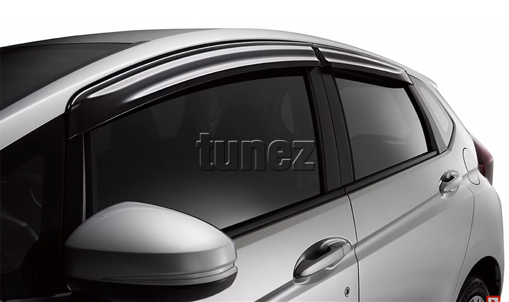 WVHJ01 Honda Jazz Fit 3rd Gen Generation GK5 2014 2015 2016 2017 2018 2019 Smoked Smoke Black Weathershield Weather Shield Window Door Visor Cover Frame 3M Tape For Car Aftermarket Set 4 piece pieces Locking Pins