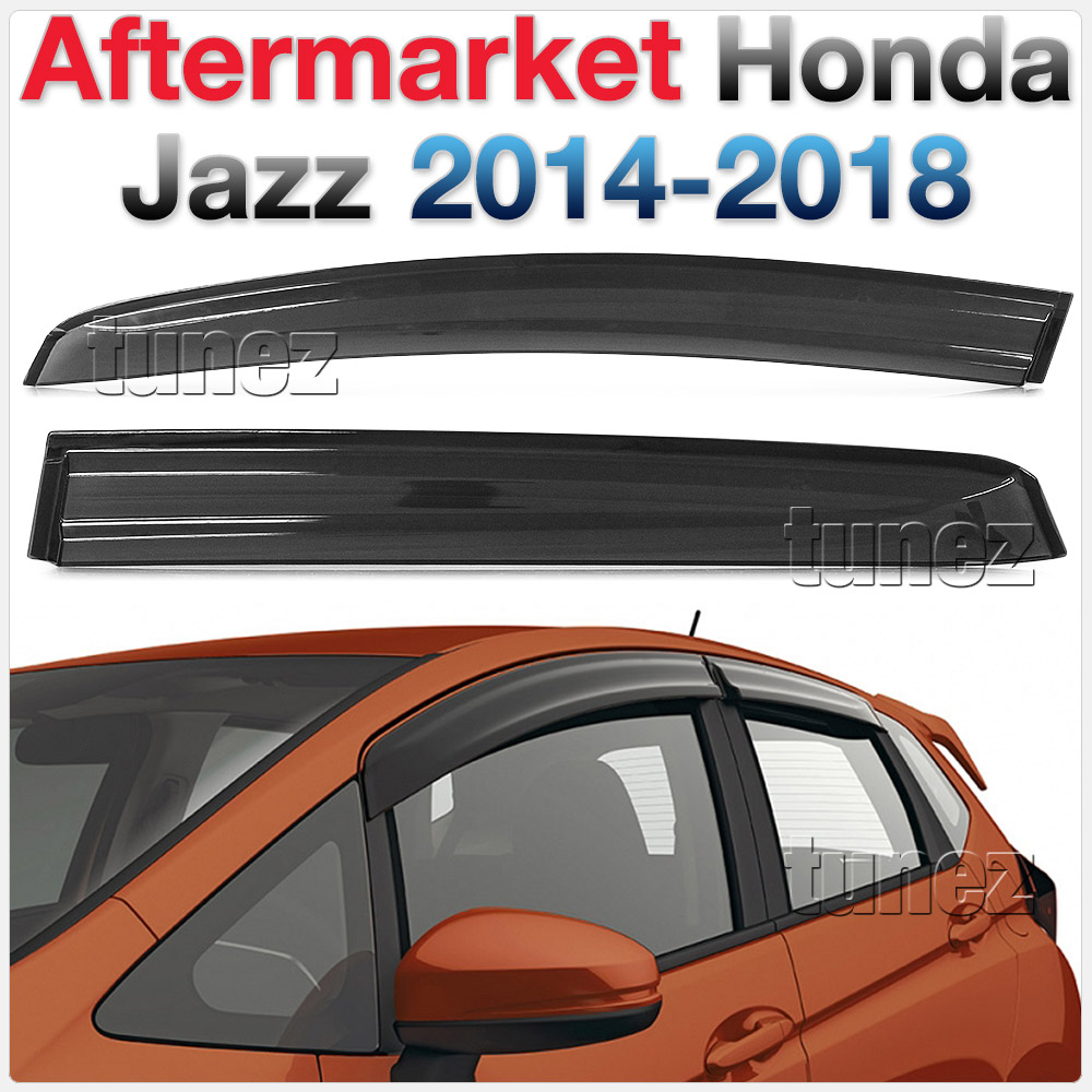 WVHJ01 Honda Jazz Fit 3rd Gen Generation GK5 2014 2015 2016 2017 2018 2019 Smoked Smoke Black Weathershield Weather Shield Window Door Visor Cover Frame 3M Tape For Car Aftermarket Set 4 piece pieces Locking Pins