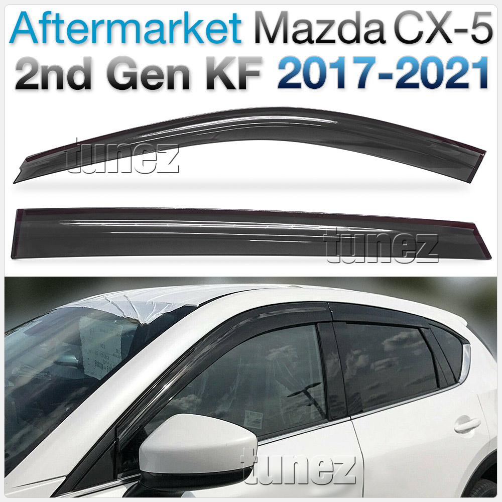 WVMCX501 Mazda CX-5 CX5 2nd Generation Gen 2017 2018 2019 2020 2021 2022 Smoked Smoke Black Weathershield Weather Shield Rain Window Door Visor Cover Frame 3M Double Sided Tape For Car Aftermarket Set 4 piece pieces Injection Moulding For Durability Akera GT SP Maxx Sport Touring