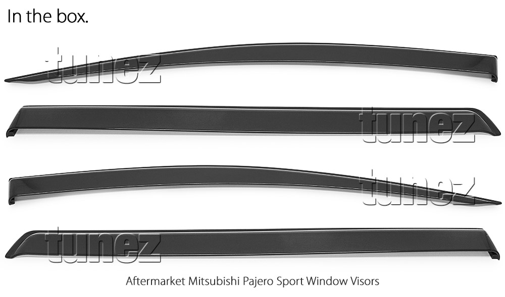 WVMP01 Mitsubishi Pajero Sport Shogun 3rd Generation Gen 2015 2016 2017 2018 2019 2020 2021 2022 Smoked Smoke Black Weathershield Weather Shield Rain Window Door Visor Cover Frame 3M Double Sided Tape For Car Aftermarket Set 4 piece pieces Injection Moulding For Durability GLX GLS Exceed Edition