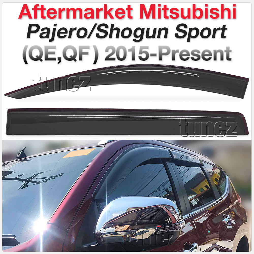 WVMP01 Mitsubishi Pajero Sport Shogun 3rd Generation Gen 2015 2016 2017 2018 2019 2020 2021 2022 Smoked Smoke Black Weathershield Weather Shield Rain Window Door Visor Cover Frame 3M Double Sided Tape For Car Aftermarket Set 4 piece pieces Injection Moulding For Durability GLX GLS Exceed Edition