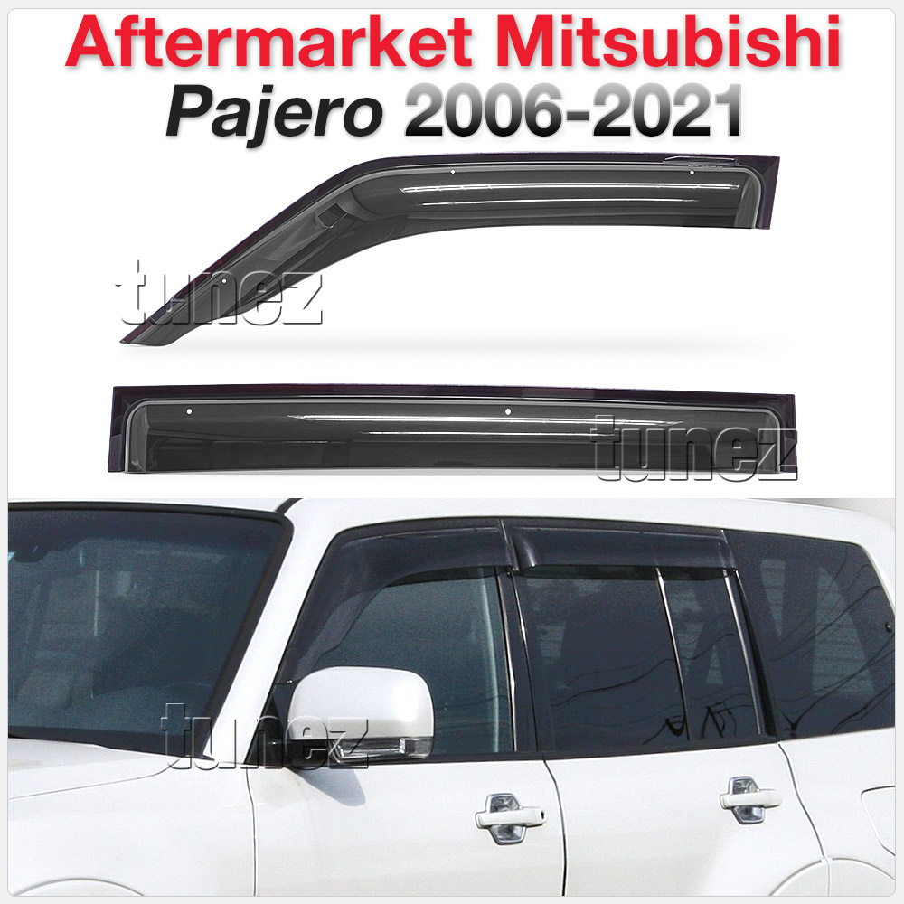 WVMP02 Mitsubishi Pajero 4th Generation Gen 2006 2007 2008 2009 2010 2011 2012 2013 2014 2015 2016 2017 2018 2019 2020 2021 2022 Smoked Smoke Black Weathershield Weather Shield Rain Window Door Visor Cover Frame 3M Double Sided Tape For Car Aftermarket Set 4 piece pieces Injection Moulding For Durability RX GL GLX GLS Exceed VR-X Edition