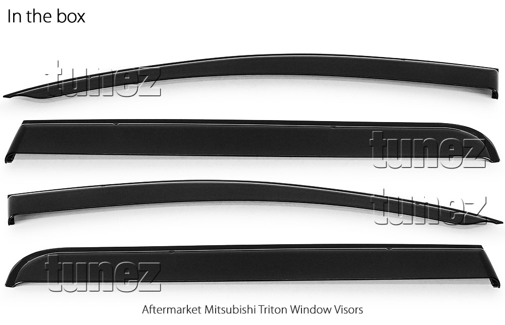 WVMT01 Mitsubishi Triton MQ MR L200 Fiat Fullback 2015 2016 2017 2018 2019 2020 2021 2022 Smoked Smoke Black Weathershield Weather Shield Rain Window Front Door Visor Cover Frame 3M Double Sided Tape For Car Aftermarket Set 4 piece pieces