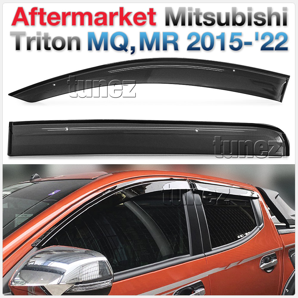 WVMT01 Mitsubishi Triton MQ MR L200 Fiat Fullback 2015 2016 2017 2018 2019 2020 2021 2022 Smoked Smoke Black Weathershield Weather Shield Rain Window Front Door Visor Cover Frame 3M Double Sided Tape For Car Aftermarket Set 4 piece pieces
