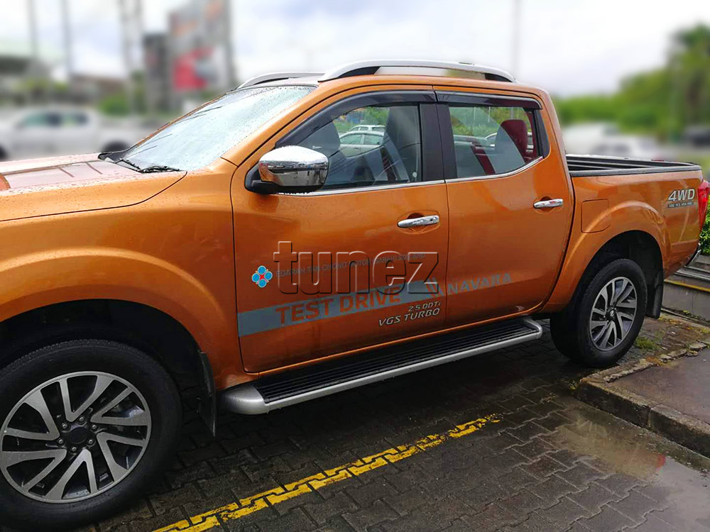 WVNV01 Nissan Navara NP300 D23 Series DX RX ST ST-X SL Visia Acenta Acenta+ N-Connecta Tekna 2014 2015 2016 2017 2018 2019 2020 Gen Generation Smoked Smoke Black Weathershield Weather Shield Window Door Visor Cover Frame 3M Tape For Car Aftermarket Set 4 piece pieces Locking Pins Durable Flexible Acrylic Plastic Bendable