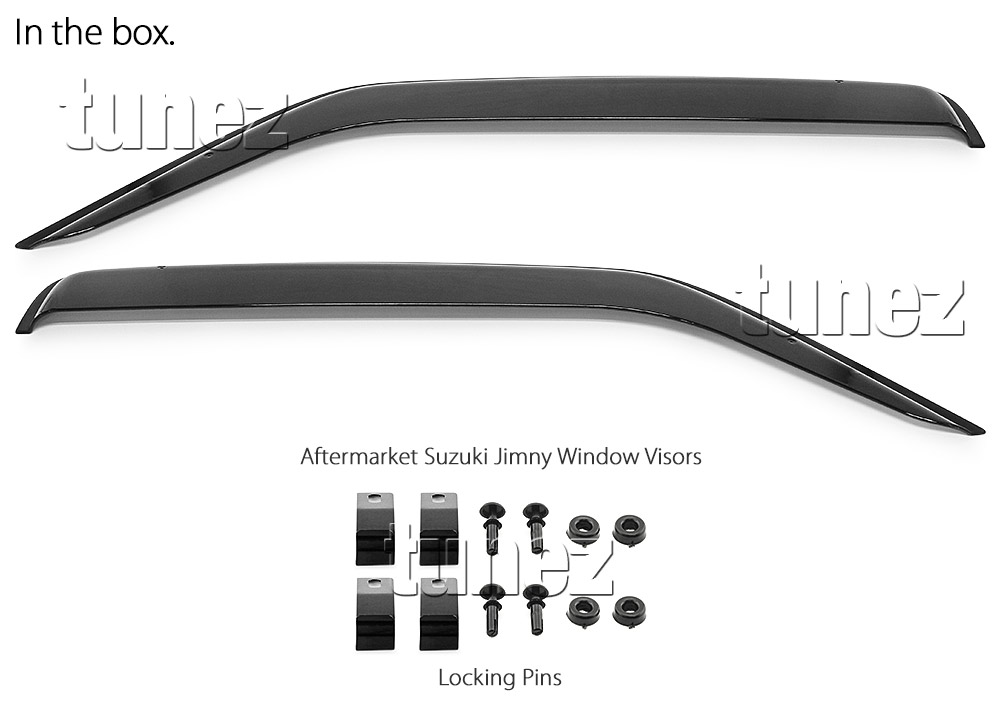 WVSJ01 Suzuki Jimny 1998 1999 2000 2001 2002 2003 2004 2005 2006 2007 2008 2009 2010 2011 2012 2013 2014 2015 2016 2017 2018 JB23 JB33 JB43 JB53 Smoked Smoke Black Weathershield Weather Shield Rain Window Front Door Visor Cover Frame 3M Double Sided Tape For Car Aftermarket Set 2 piece pieces