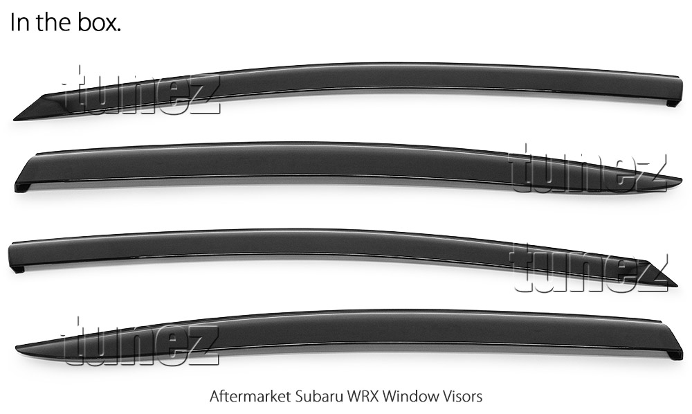 WVSWRX01 Subaru Impreza WRX STI GJ 4th Generation Gen 2012 2013 2014 2015 2016 Smoked Smoke Black Weathershield Weather Shield Rain Window Door Visor Cover Frame 3M Double Sided Tape For Car Aftermarket Set 4 piece pieces Injection Moulding For Durability