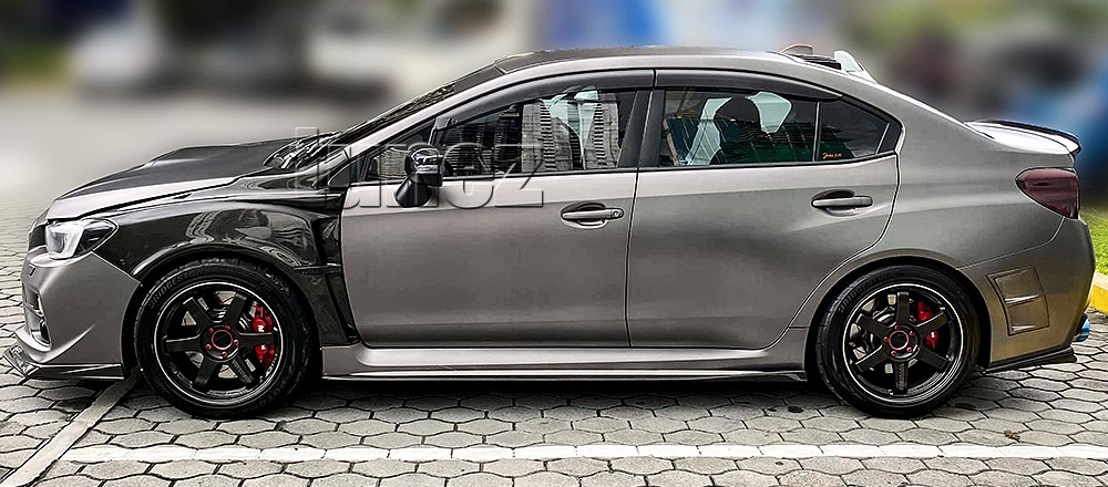 WVSWRX01 Subaru Impreza WRX STI GJ 4th Generation Gen 2012 2013 2014 2015 2016 Smoked Smoke Black Weathershield Weather Shield Rain Window Door Visor Cover Frame 3M Double Sided Tape For Car Aftermarket Set 4 piece pieces Injection Moulding For Durability