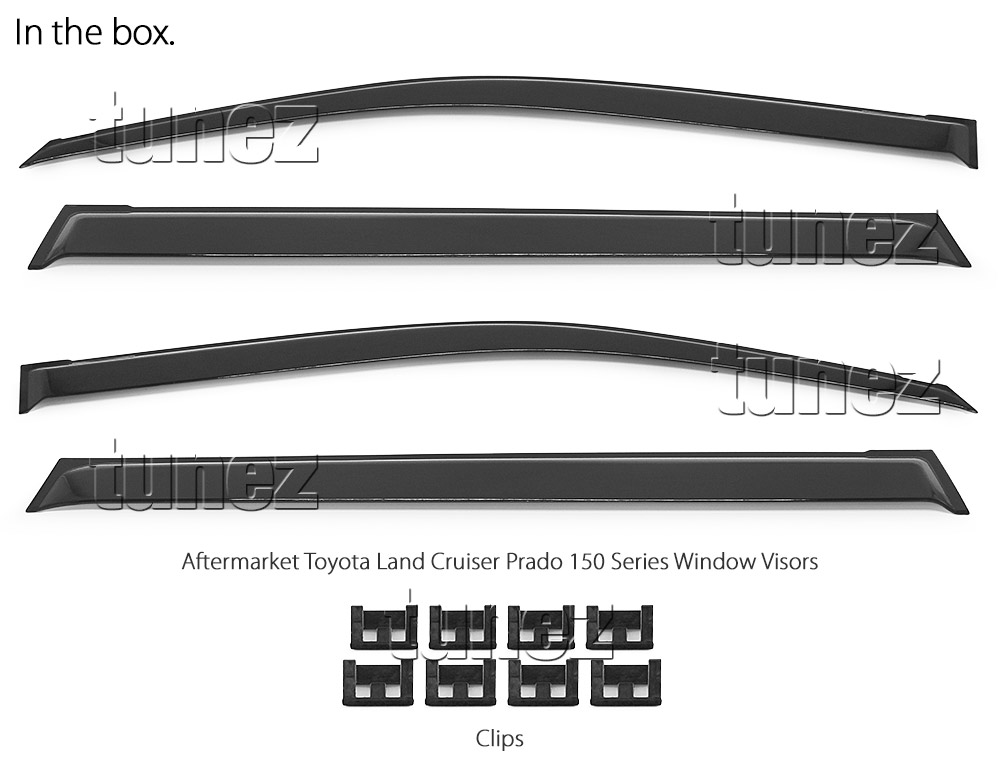 WVTLC01 Toyota Land Cruiser Prado LandCruiser 150 Series J150 2009 2010 2011 2012 2013 2014 2015 2016 2017 2018 2019 2020 2021 Smoked Smoke Black Weathershield Weather Shield Rain Window Door Visor Cover Frame 3M Double Sided Tape For Car Aftermarket Set 4 piece pieces Injection Moulding For Durability Altitude GX GXL Kakadu SX VX ZR