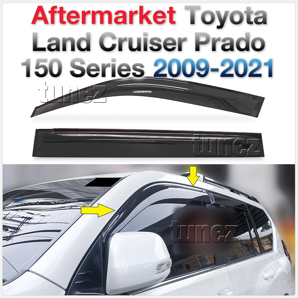 WVTLC01 Toyota Land Cruiser Prado LandCruiser 150 Series J150 2009 2010 2011 2012 2013 2014 2015 2016 2017 2018 2019 2020 2021 Smoked Smoke Black Weathershield Weather Shield Rain Window Door Visor Cover Frame 3M Double Sided Tape For Car Aftermarket Set 4 piece pieces Injection Moulding For Durability Altitude GX GXL Kakadu SX VX ZR